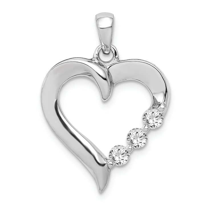 Rhodium Over 14k White Gold Three Stone Diamond Heart Pendant