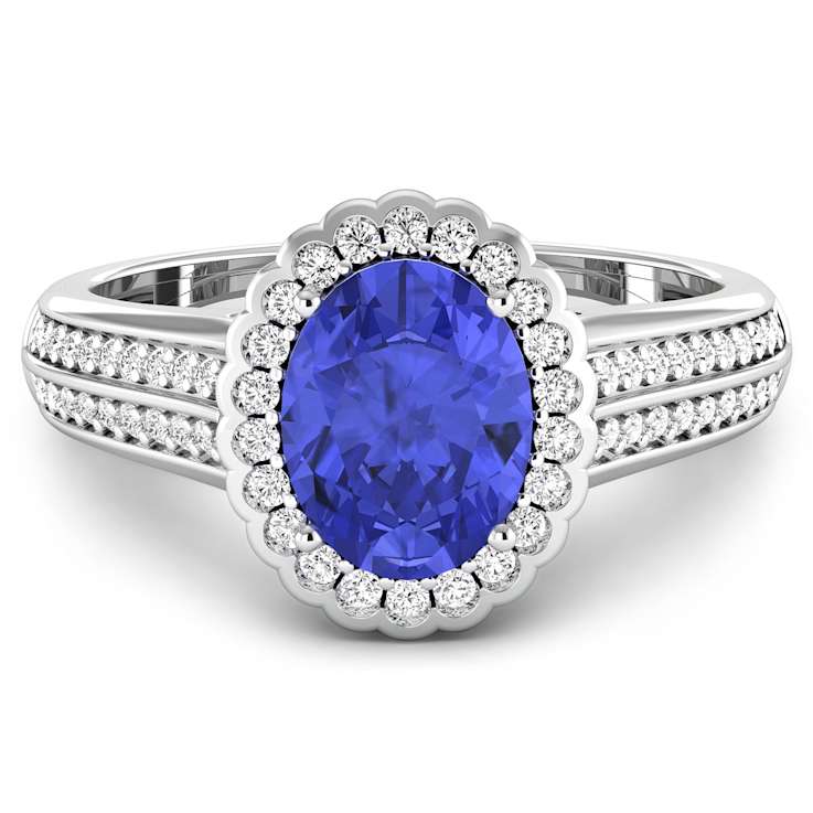 Oval Purple Tanzanite Diamond Bridge 14K White Gold Ring