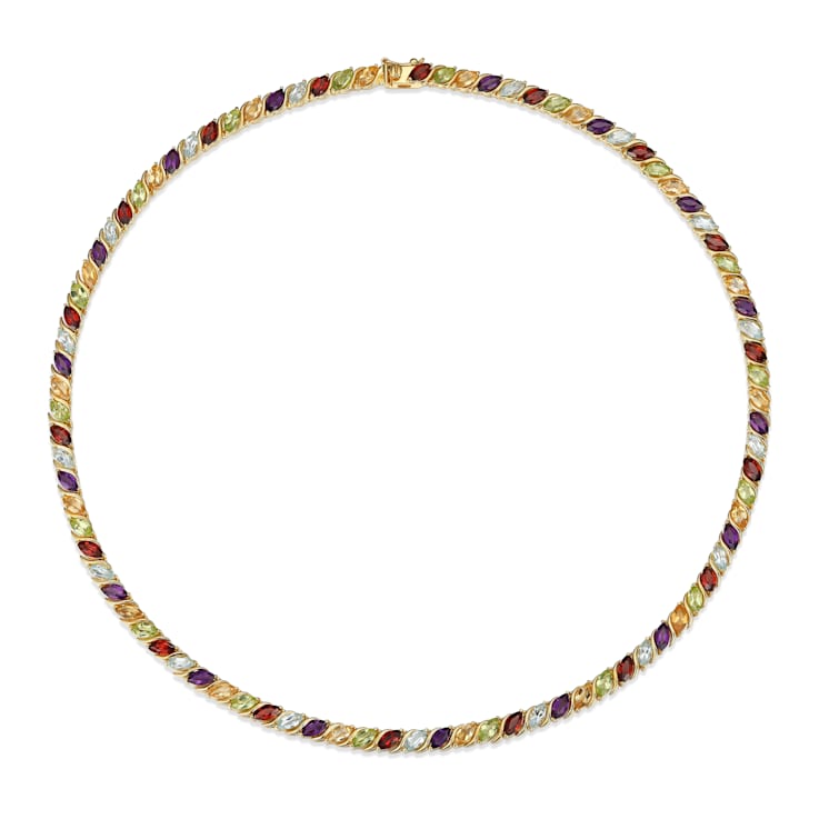 Multi-Color Multi-Gemstone 18k Yellow Gold Over Sterling Silver Tennis Necklace