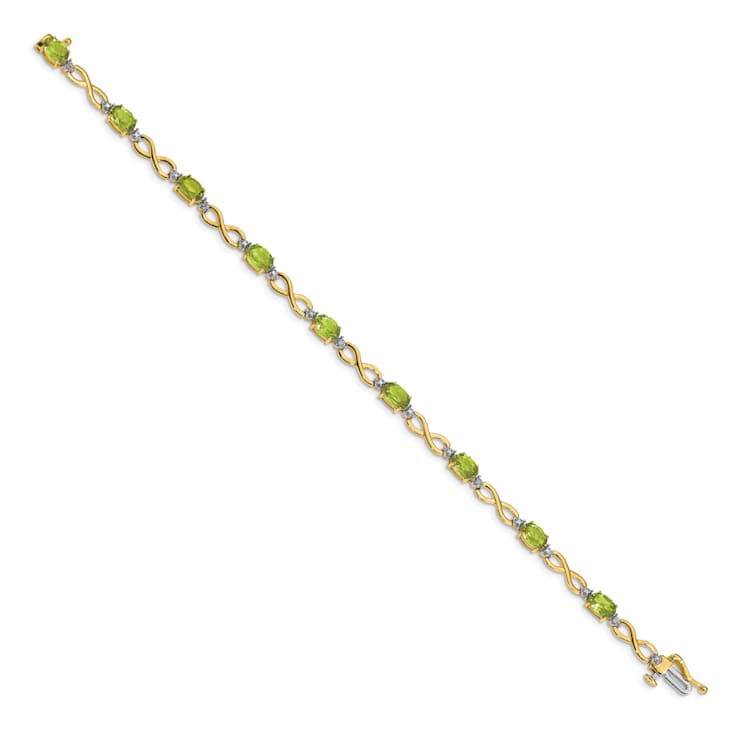 14k Yellow and White Gold with Rhodium Over 14k Yellow Gold Peridot and
Diamond Infinity Bracelet