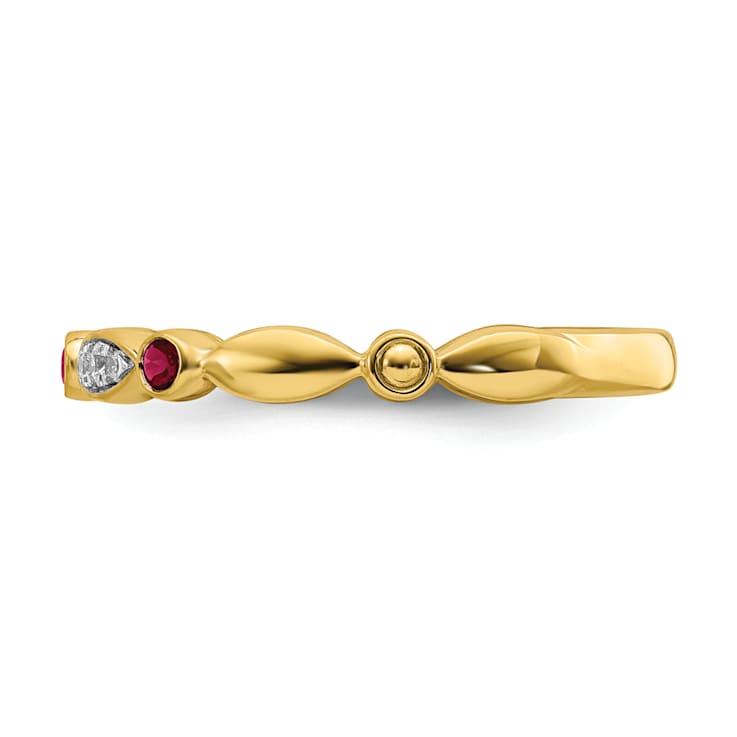 14K Yellow Gold Stackable Expressions Lab Created Ruby and Diamond Ring 0.096ctw