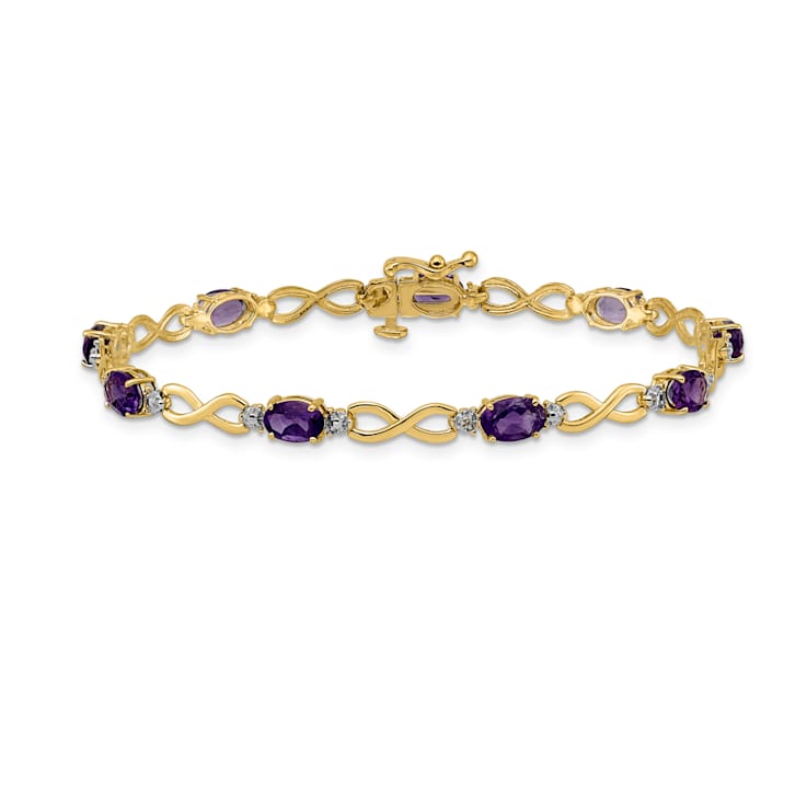 14k Yellow and White Gold with Rhodium Over 14k Yellow Gold Amethyst and
Diamond Infinity Bracelet
