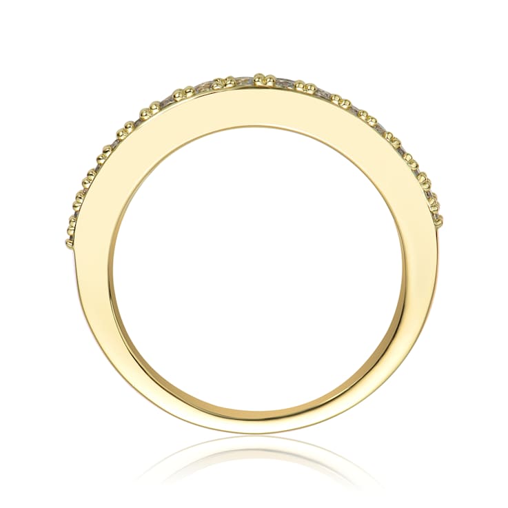 Emerald Color CZ Channel-Set Band Ring In 14K Gold Over Sterling Silver