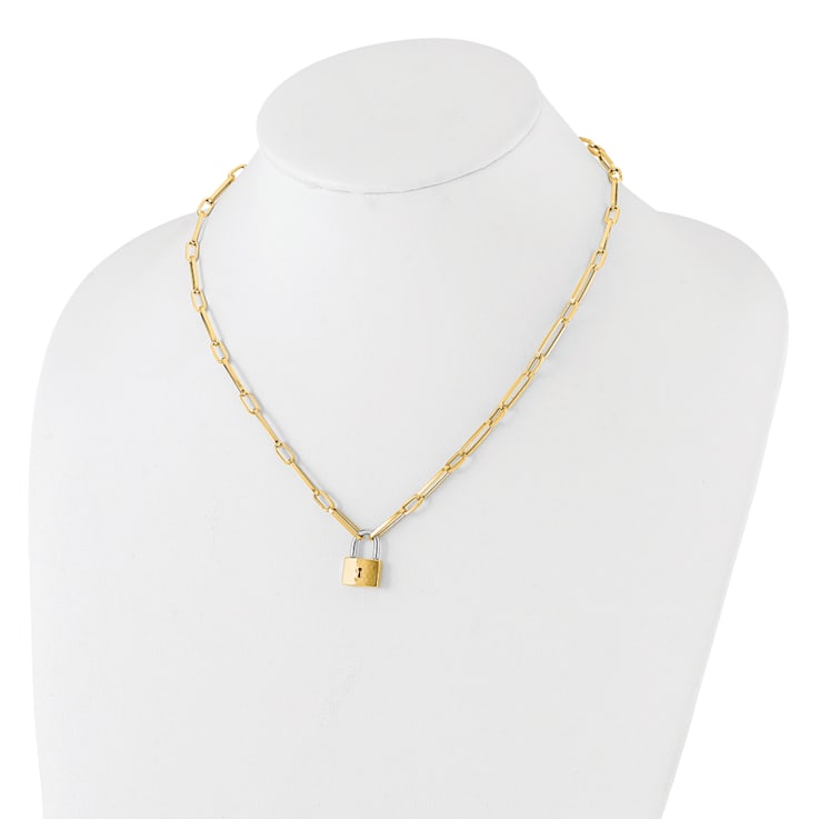 14K Two-tone Fancy Link with Lock Necklace