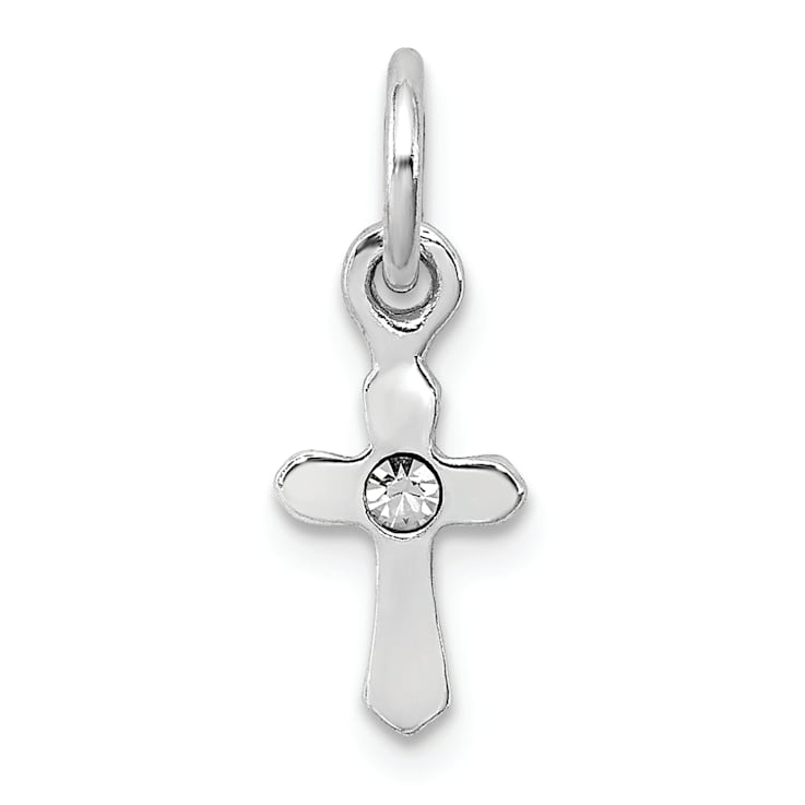 Rhodium Over Sterling Silver Child's April Preciosca Crystal Cross Pendant