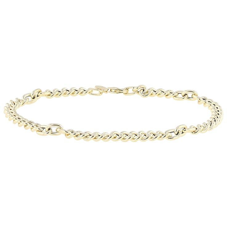 Italian Grumetta Collection Curb Station Bracelet In Solid 14K Yellow
Gold 4.2mm