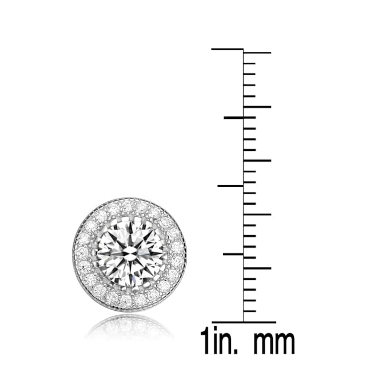 CZ Halo Stud Earrings In Sterling Silver