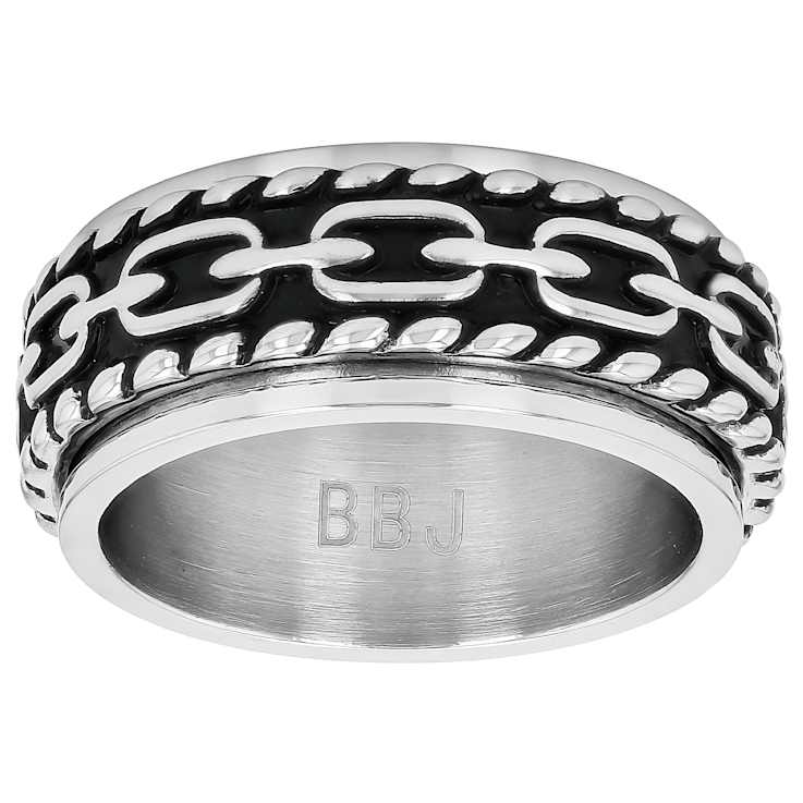 Chain And Rope Textured Spinner Band Ring In Stainless Steel