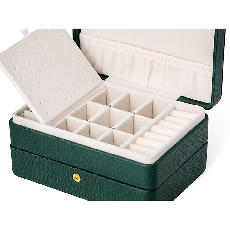 Green 3 Layer Jewelry Box appx 6.7x4.7x3.14"