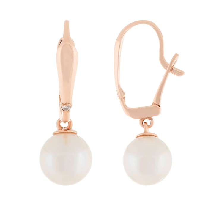White Cultured Freshwater Pearl 14k Rose Gold Earrings 8-8.5
