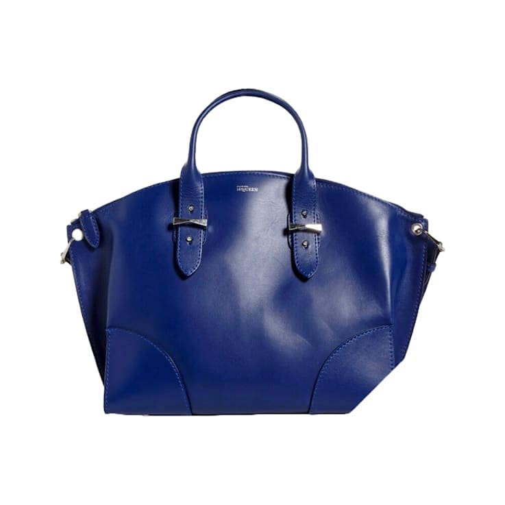 Alexander McQueen Small Leather Legend Tote Bag with Bonus Pouch in Blue