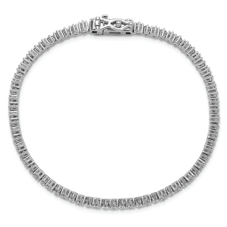 Rhodium Over Sterling Silver Polished Cubic Zirconia Tennis Bracelet