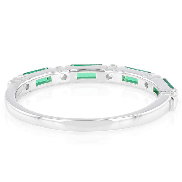 Emerald Color CZ And White CZ Band Ring In Sterling Silver