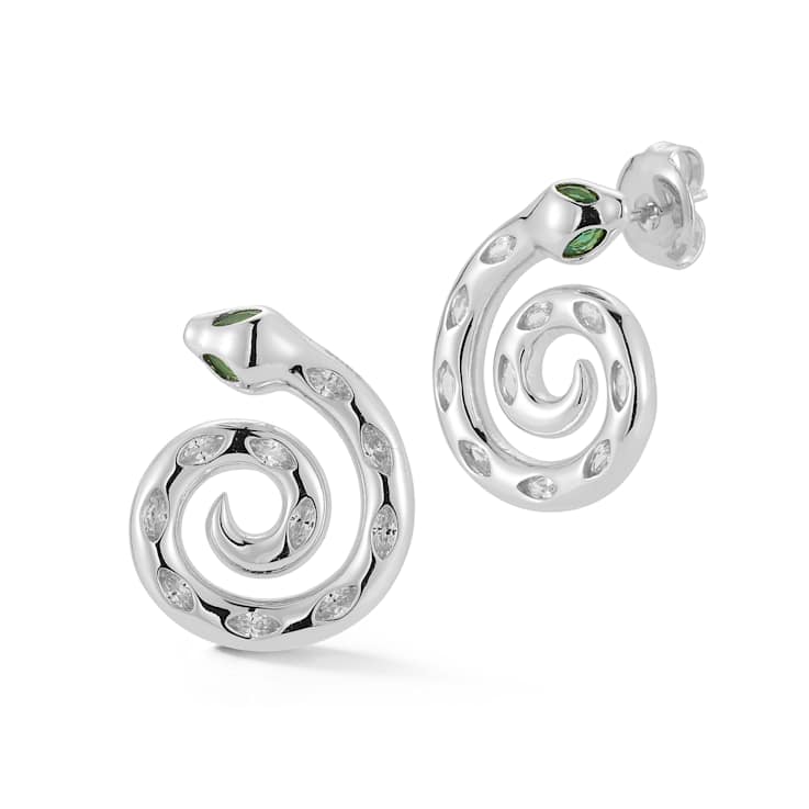 Sterling Statements Rhodium Over Sterling Silver Cubic Zirconia Spiral
Snake Studs