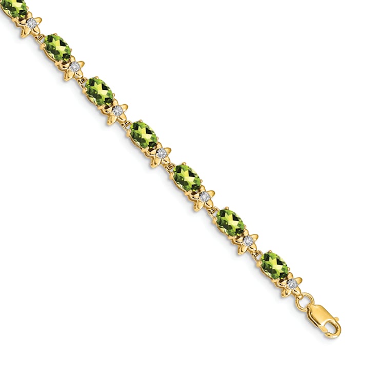 14k Yellow Gold Floral Diamond and Peridot Bracelet