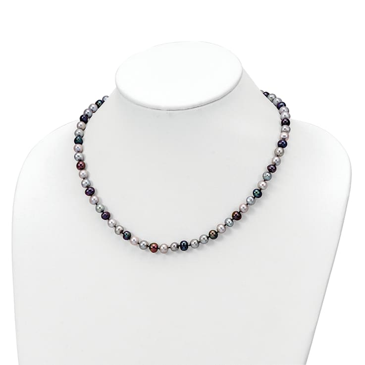 Rhodium Over Sterling Silver Multi-color Freshwater Pearl
Necklace/Bracelet/Earring Set