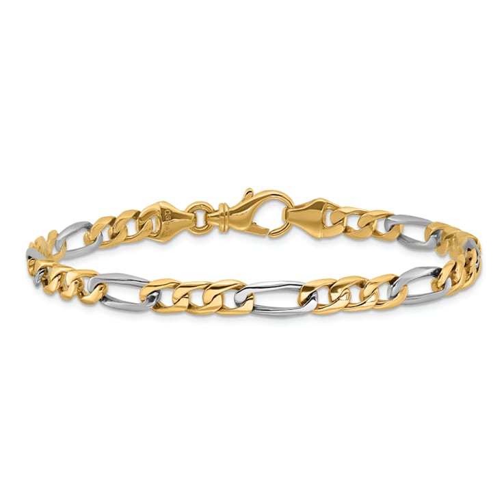 14K Yellow and White Gold 5.8mm Hand-Polished Fancy Link Bracelet