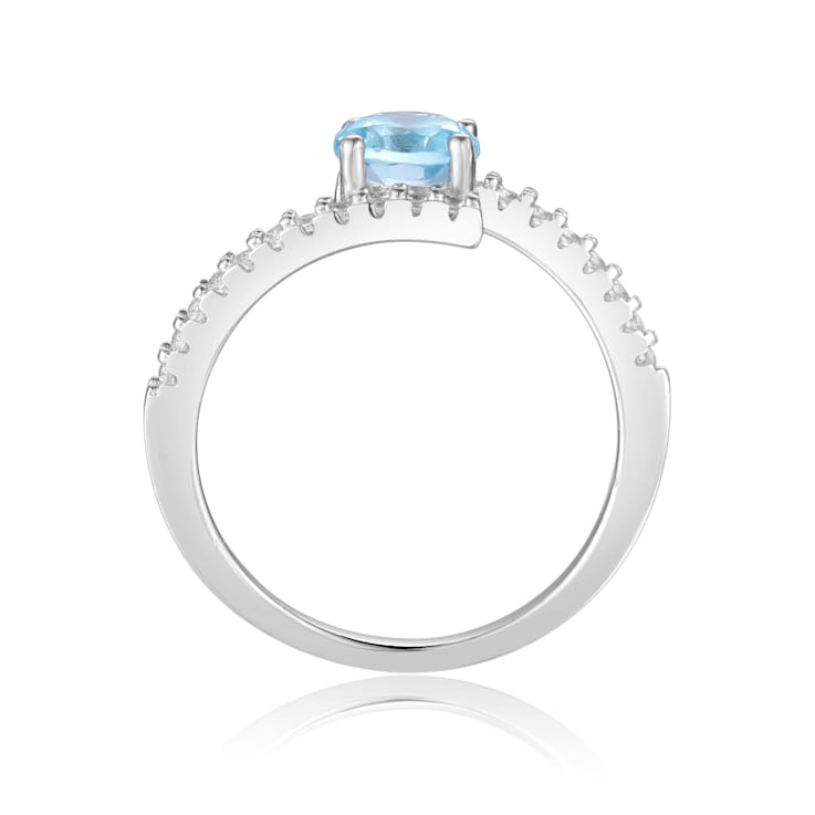 Blue Topaz with White Sapphire Accents Sterling Silver Bypass Ring, 1.11ctw