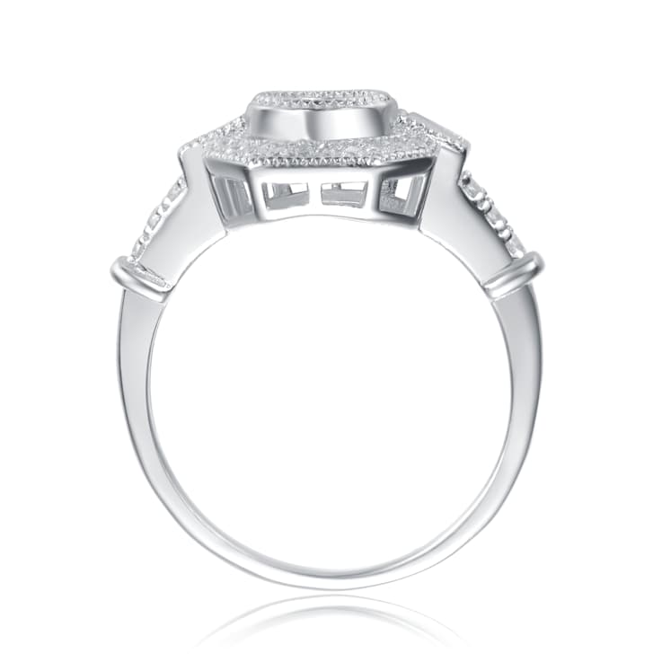 CZ Halo Engagement-Style Ring In Sterling Silver