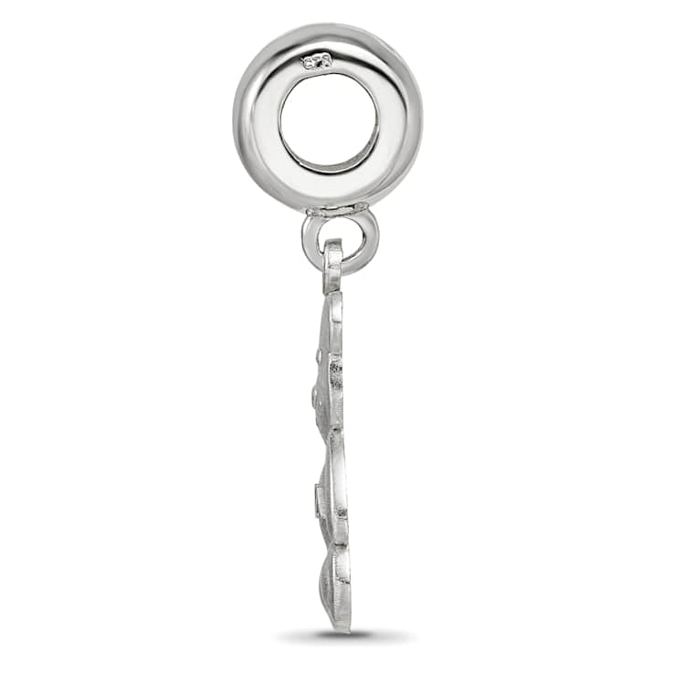 Rhodium Over Sterling Silver LogoArt Kappa Delta Teddy Bear on Bead