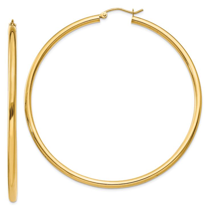 14k Yellow Gold 2 3/8" Polished Tube Hoop Earrings