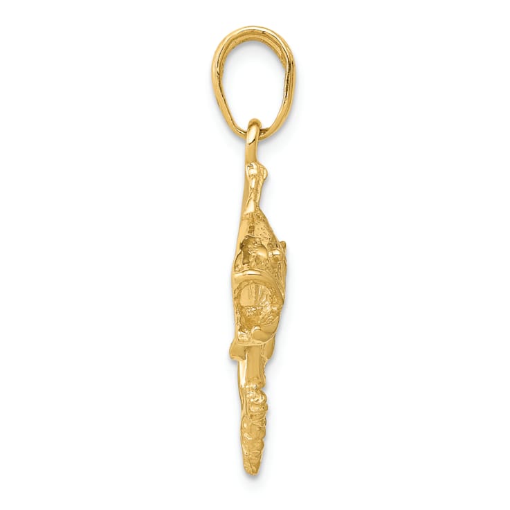 14k Yellow Gold Textured Jumping Bass Fish Pendant