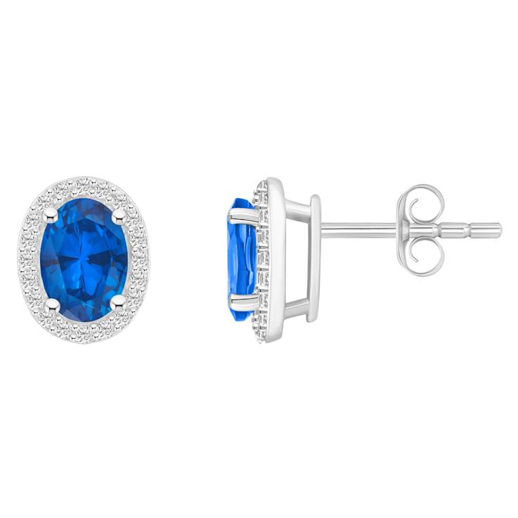 7x5mm Oval Created Sapphire And Created White Sapphire 10k White Gold
Halo Stud Earrings