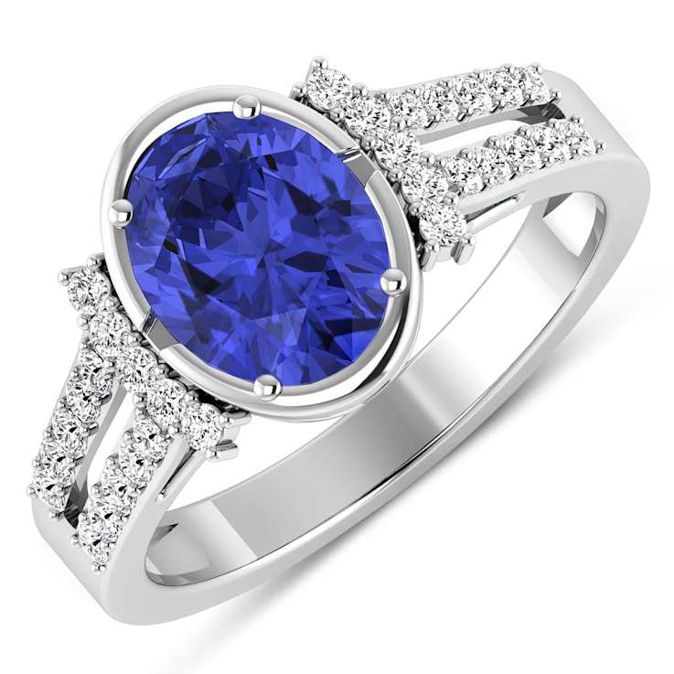 1.71ctw Violet Tanzanite and Diamond 14K White Gold Halo Ring