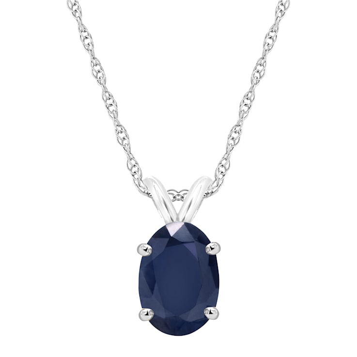 7x5mm Oval Sapphire 14k White Gold Pendant With Chain