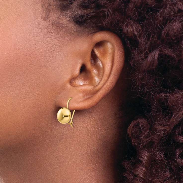 14k Yellow Gold Polished Button Dangle Earrings