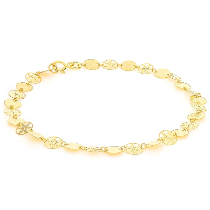 Italian Ricami Confetti Station Bracelet In Solid 14K Yellow Gold 7.5 Inch