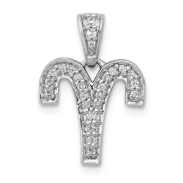 Rhodium Over 14K White Gold Diamond Aries Zodiac Pendant