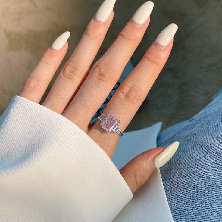 Radiant Cut Pink CZ and Baguette White Cubic Zirconia Sterling Silver Ring