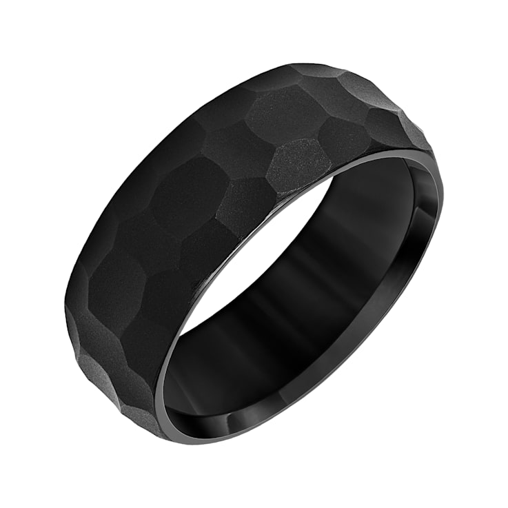8mm Black Tungsten Carbide Comfort Fit Band with Hammered Finish