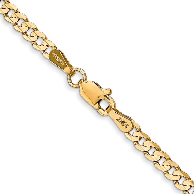 14k Yellow Gold 3mm Solid Open Concave Curb 26 Inch Chain