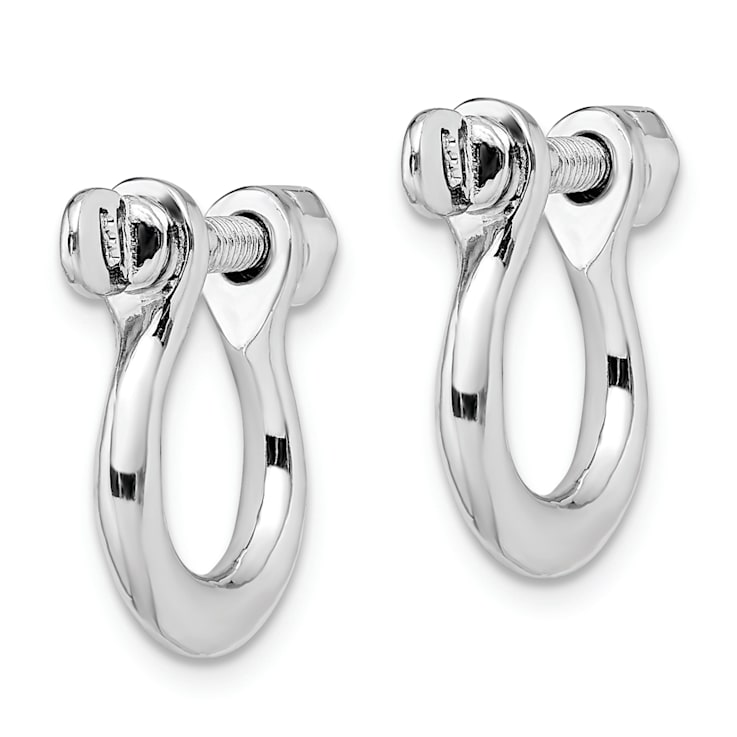 Rhodium Over Sterling Silver Polished Medium Shackle Link Screw Earrings