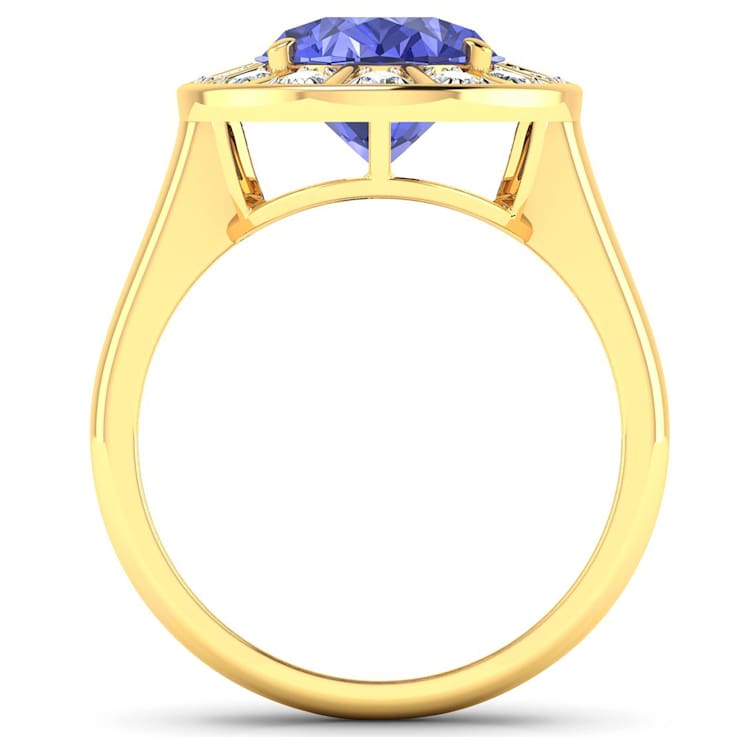 3.85ctw Violet Tanzanite and Diamond 14K Yellow Gold Halo Ring