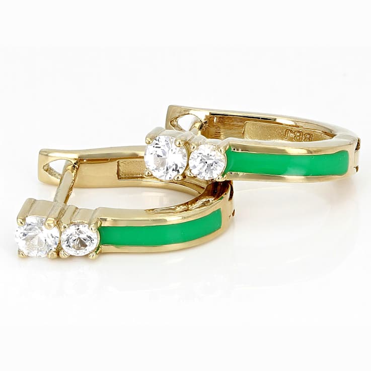 Lab-Created White Sapphire And Green Enamel Earrings In 18K Gold Over
Sterling Silver 0.36ctw