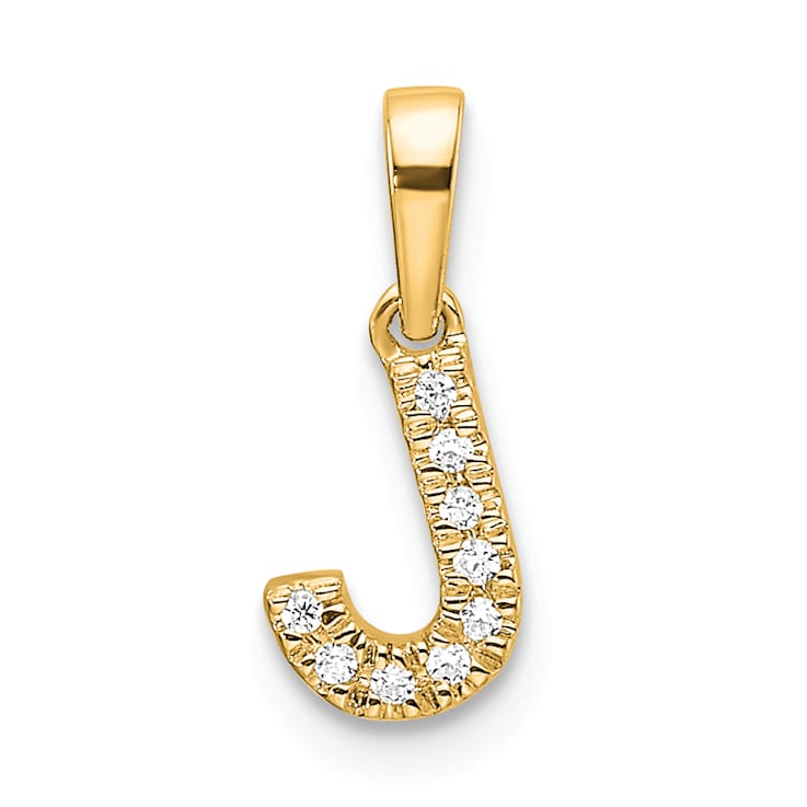 14K Yellow Gold Diamond Letter J Initial with Bail Pendant