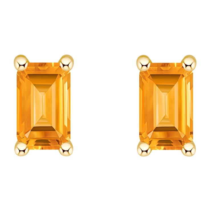 5x3mm Emerald Cut Citrine 14k Yellow Gold Stud Earrings