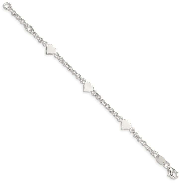 Sterling Silver Polished Hearts with 0.25-inch Extensions Children's Bracelet