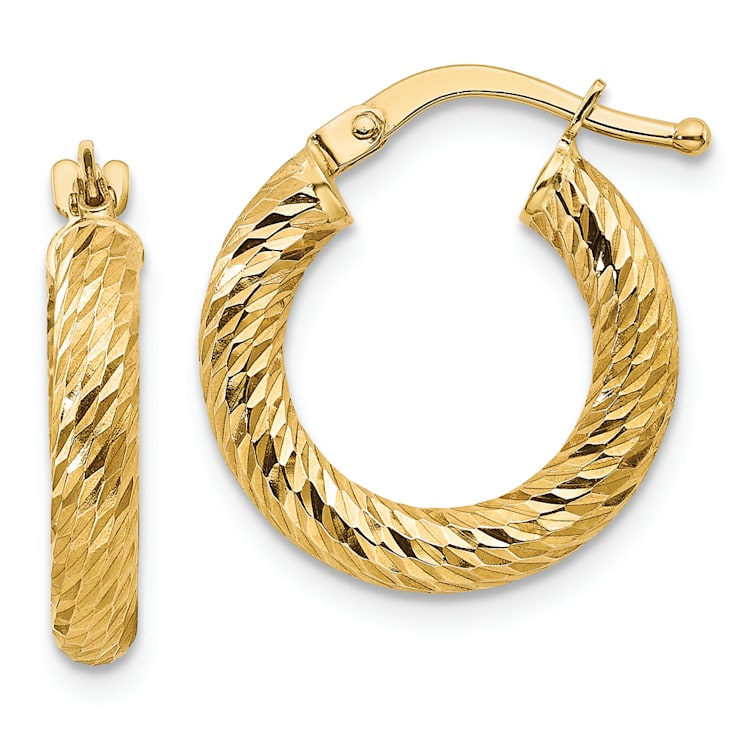 14k Yellow Gold 11/16" Diamond-Cut Round Hoop Earrings