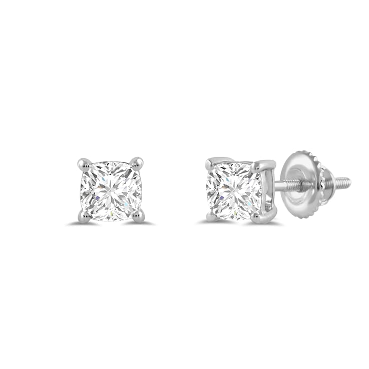 White Cubic Zirconia 14k White Gold Studs With Velvet Gift Box 0.50ctw