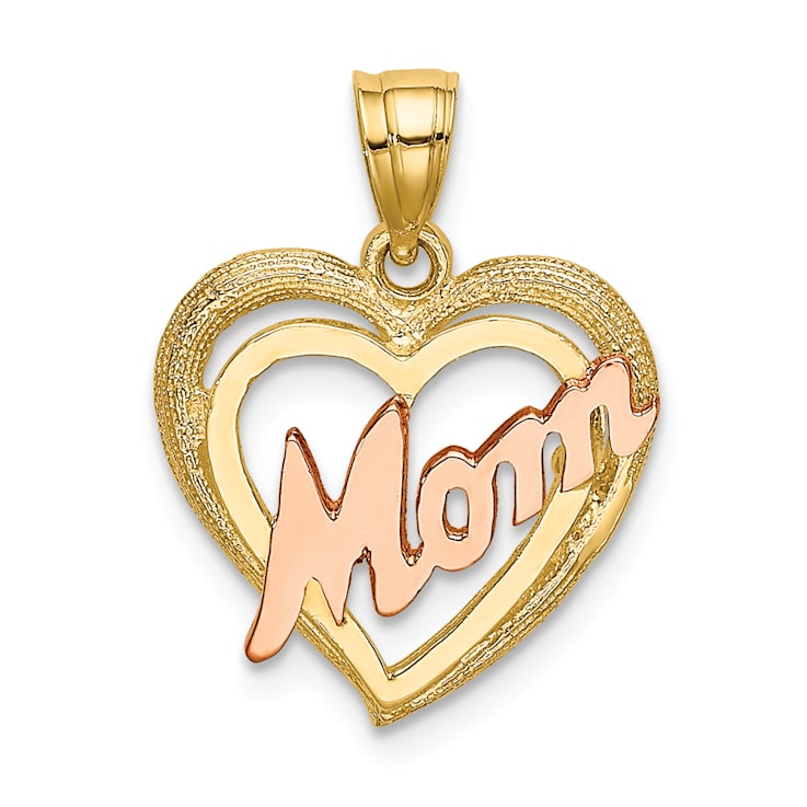 14k Two-tone Gold Textured Mom Heart Charm