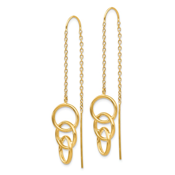14k Yellow Gold Triple Circle Dangle Earrings