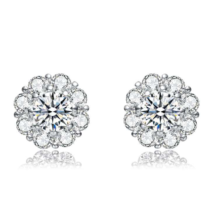 Flower CZ Stud Earrings In Sterling Silver