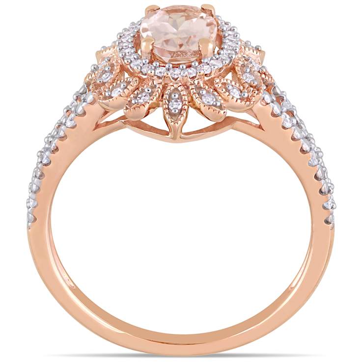 Morganite and Diamond 10K Rose Gold Floral Ring 0.88ctw