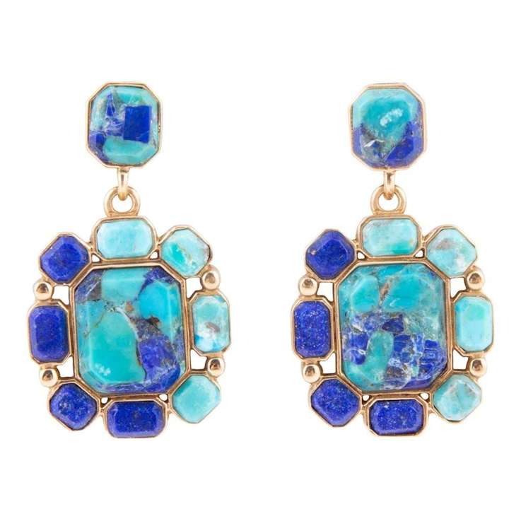 Barse Jewelry Blue Lapis Lazuli and Composite  Turquoise Gold Tone
Duality Earrings