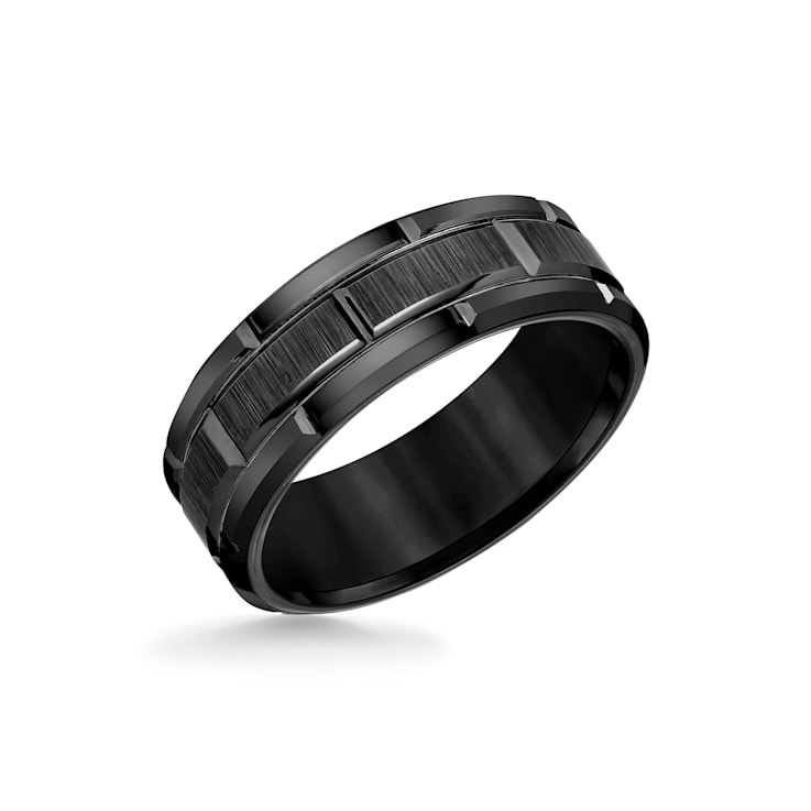 8mm Brick-Pattern Comfort Fit Band in Black Tungsten Carbide with Satin Finish