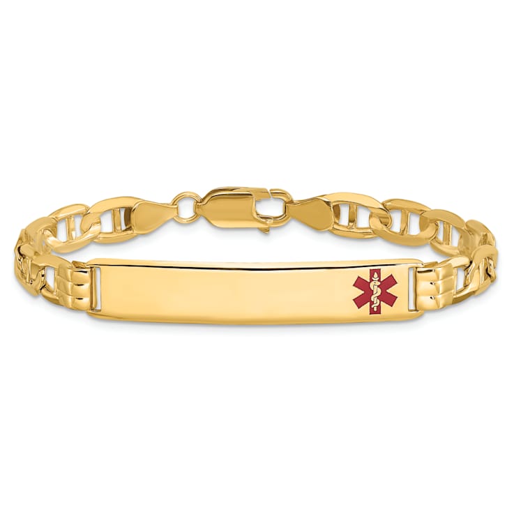 14k Yellow Gold Medical Red Enamel Mariner Link ID Bracelet